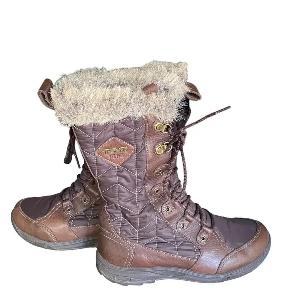 Teva Lenawee Waterproof Thinsulate Faux Fur Winter Snow Boots  Womens 5.5 Brown